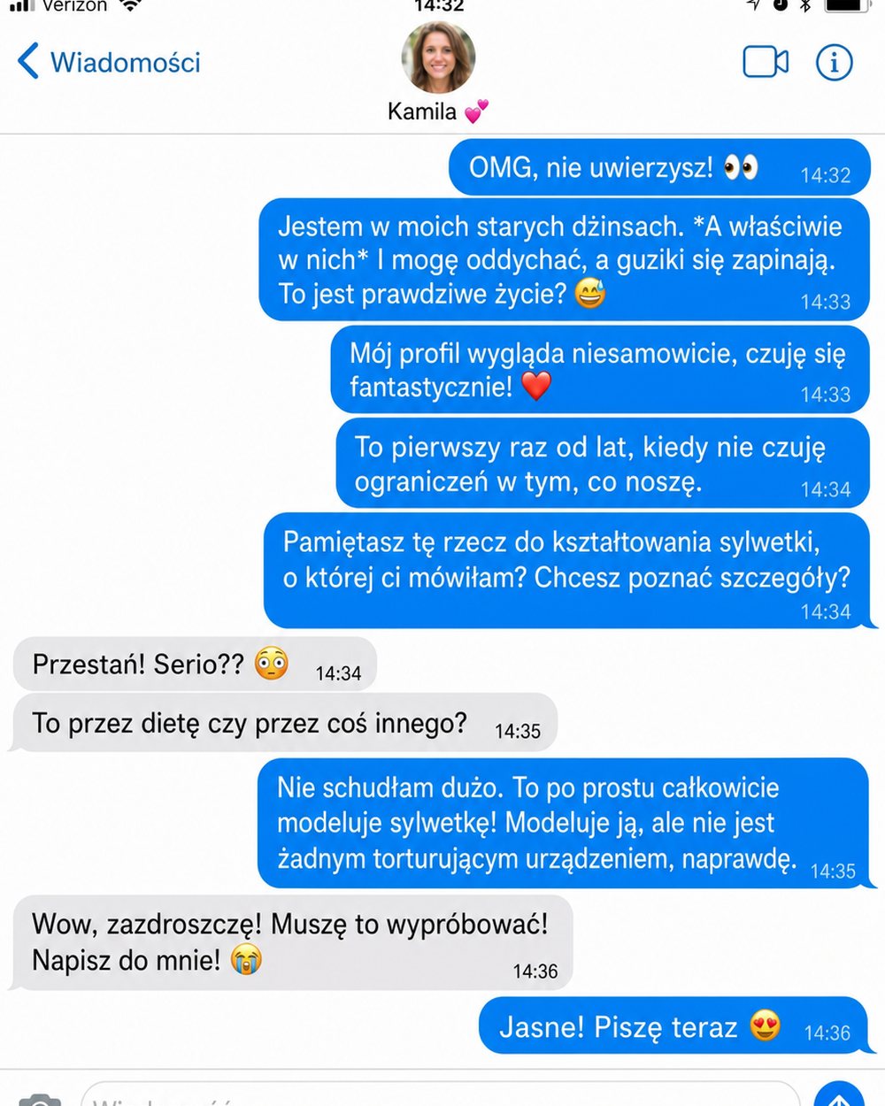 Wiadomość, którą wysłałam koleżance tego samego dnia.